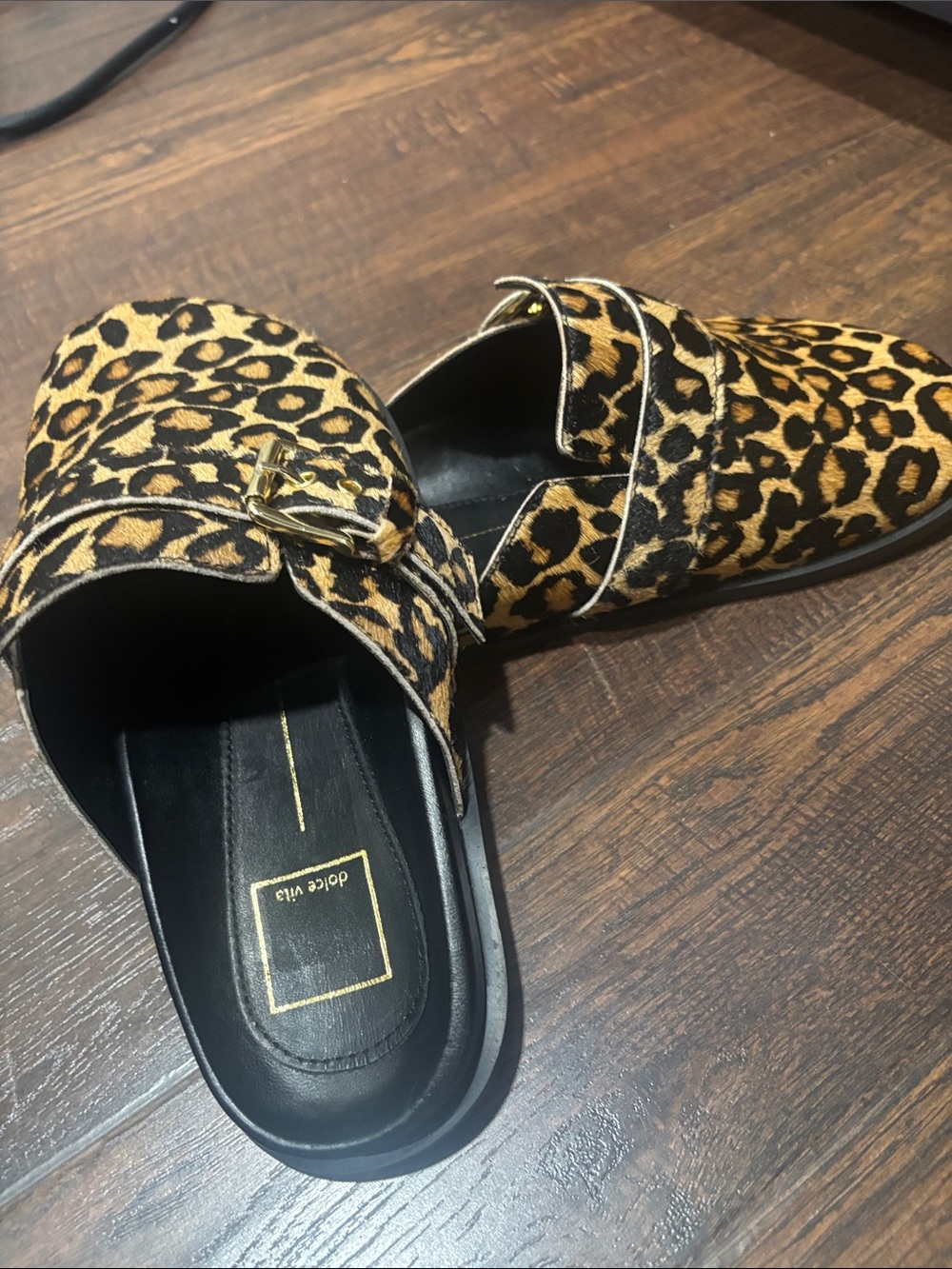 Dolce Vita Leopard-Print Buckle Mules - Black & Brown